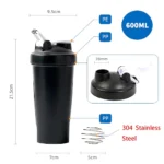 Portable 1pc Protein Shaker 600ml Fitness Bottle with Wire Whisk Ball for Fitness Enthusiasts Athletes Perfect For Outdoor Gym - Image 5
