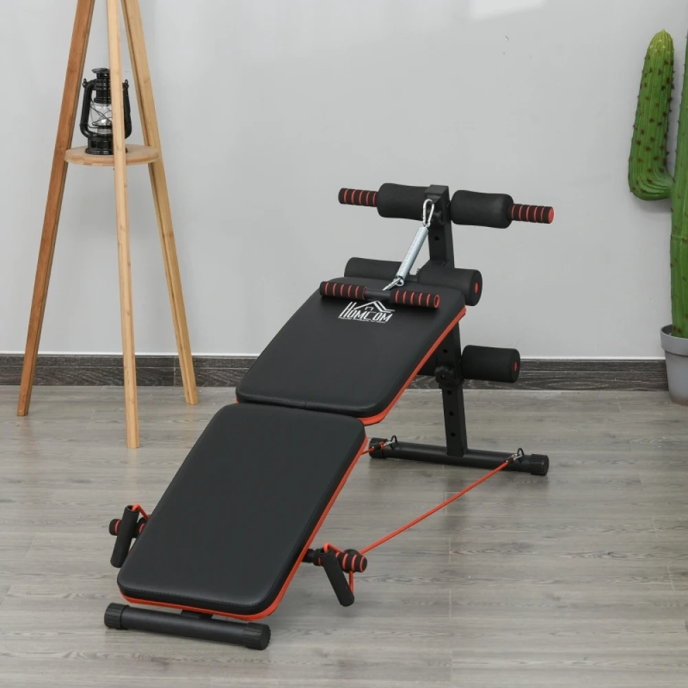 kf-S3a4e58cae0d14484973678f643d83b8bD Ye Adjustable Sit Up Bench with Thigh Support, Foldable for Home Gym, Black, w/ Arm Pulling Rope for Core Workout - Image 1